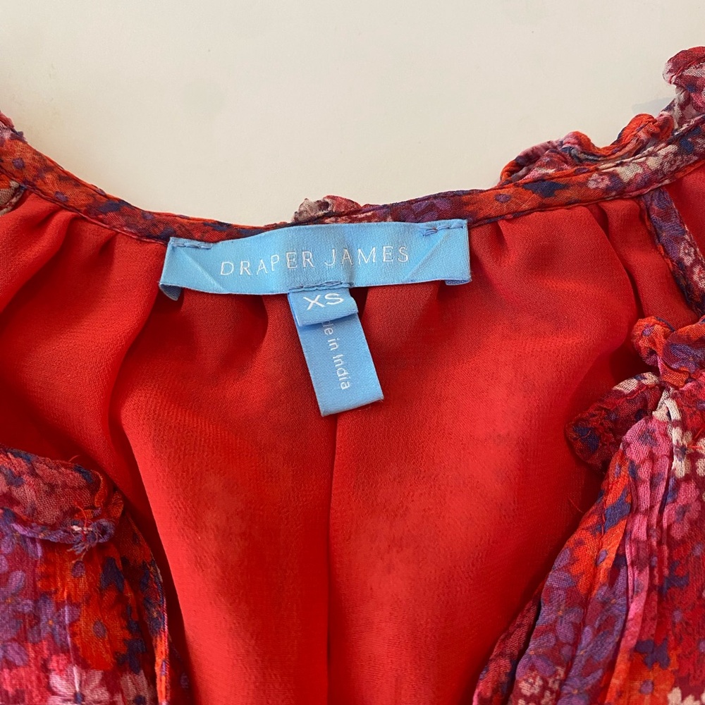 Draper James Red Floral Flutter Sleeve Blouse XS - Picture 4 of 6